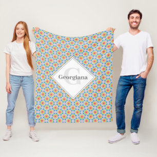 Mit Monogramm Rainbow Floral Mandala Art Deco Fans Fleecedecke