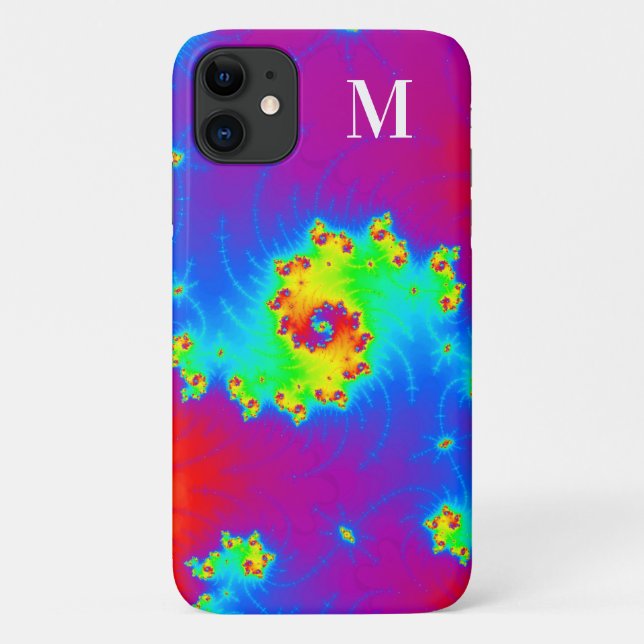 Mit Monogramm Rainbow Gradient Spiral Fraktal Case-Mate iPhone Hülle (Rückseite)