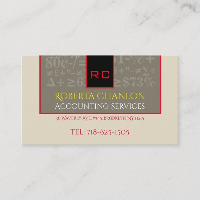 Mit Monogramm Rechnungswesen 3,5" x 2,0" Visitenka Visitenkarte (Vorderseite)