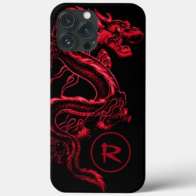 Mit Monogramm Red Asian Dragon Case-Mate iPhone Hülle (Rückseite)