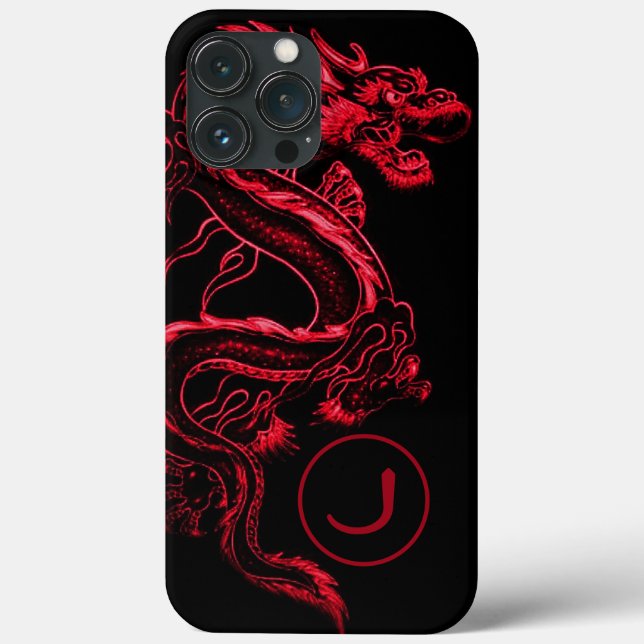 Mit Monogramm Red Asian Dragon Case-Mate iPhone Hülle (Rückseite)