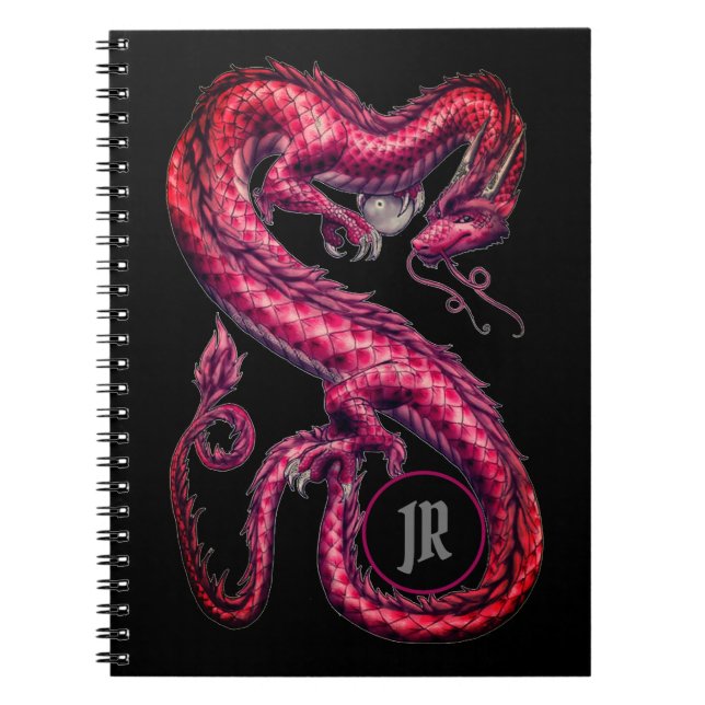 Mit Monogramm Red Asian Dragon Notebook Notizblock (Vorderseite)