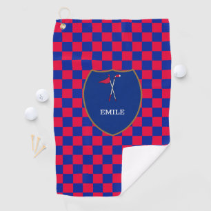 mit Monogramm Red Blue Karos & Golf Club & Flag Go Golfhandtuch