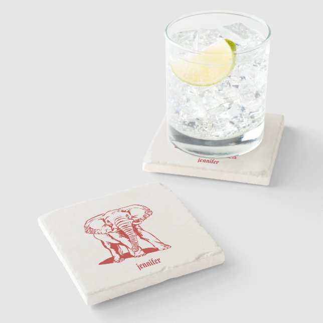 Mit Monogramm Red Elephant Steinuntersetzer (Seitenansicht)