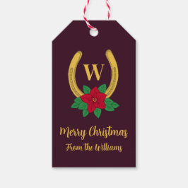 Mit Monogramm Red+GoldChristmas Poinsettia Horsesh Geschenkanhänger