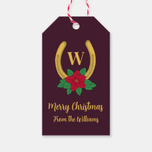 Mit Monogramm Red+GoldChristmas Poinsettia Horsesh Geschenkanhänger