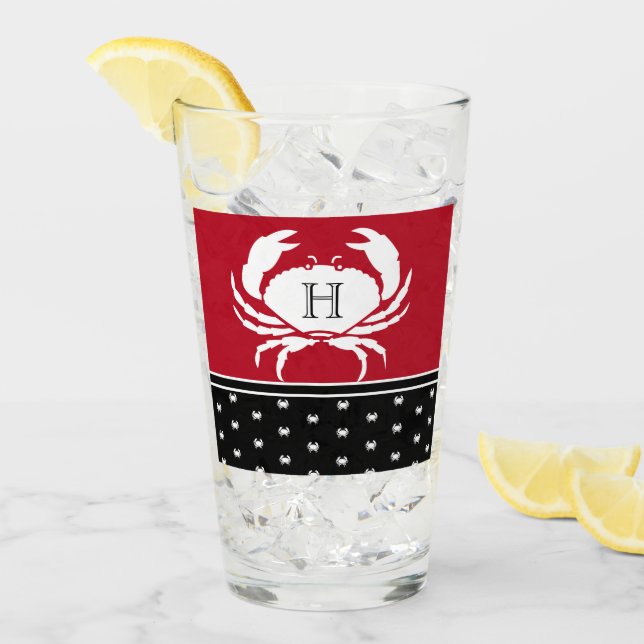 Mit Monogramm Red Schwarz-weiß Crab Nautical Glas (Vorderseite Ice)