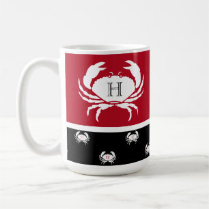 Mit Monogramm Red Schwarz-weiß Crab Nautical Kaffeetasse