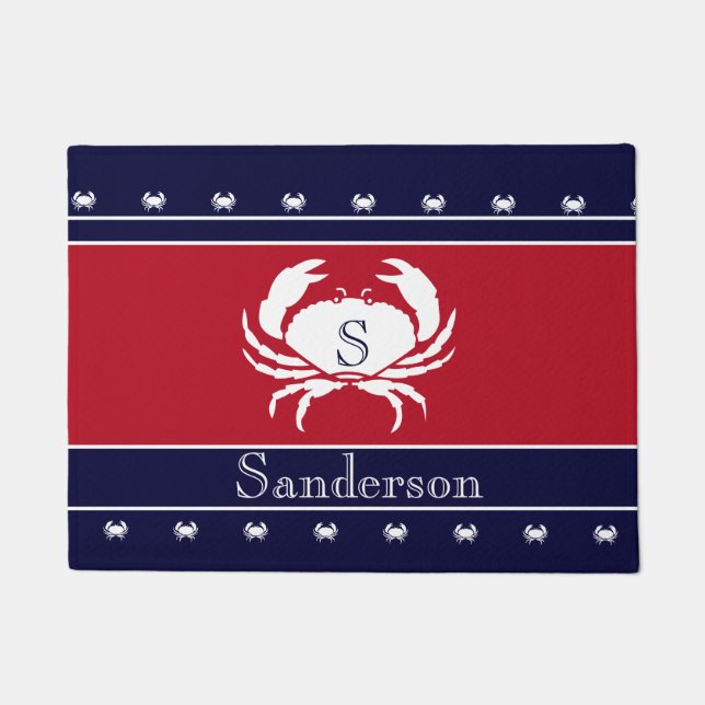Mit Monogramm Red White Black Crab Kitchen Rug Fußmatte (Vorderseite)