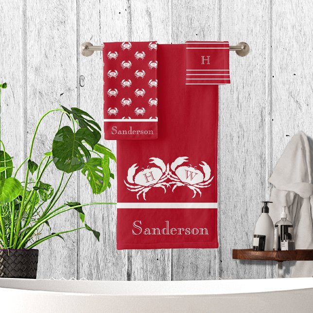 Mit Monogramm Red White Crab Schönes Badetuch Set (Von Creator hochgeladen)