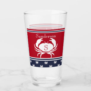 Mit Monogramm Red White Navy Blue Crab Glas
