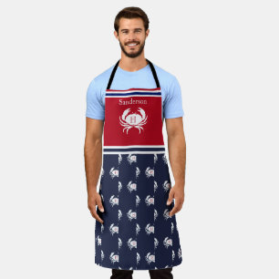 Mit Monogramm Red White Navy Blue Crab Nautic Apro Schürze