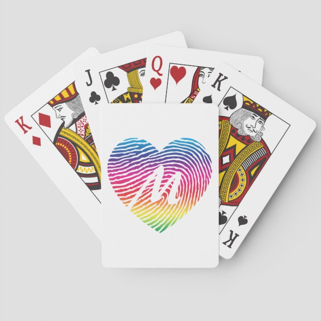 Mit Monogramm Regenbogen HerzFingerabdruck Spielkarten (Rückseite)