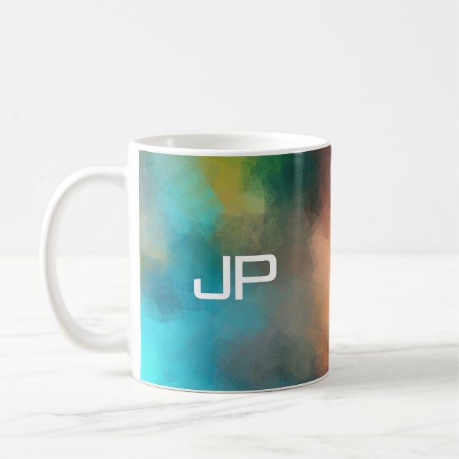 Mit Monogramm Regenbogenfarben Farbenfroh Abstrakt Kaffeetasse (Links)