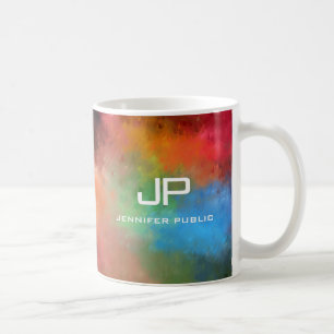 Mit Monogramm Regenbogenfarben Farbenfroh Abstrakt Kaffeetasse