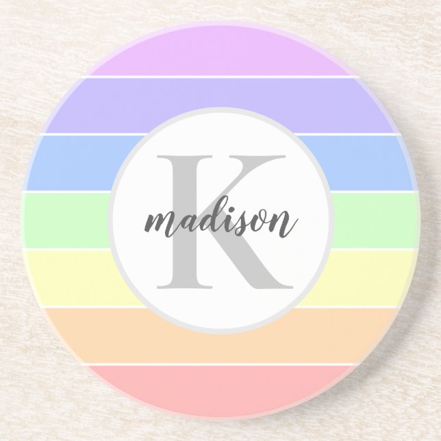 Mit Monogramm Regenbogenfarbenmuster Getränkeuntersetzer (Vorne)