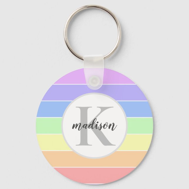 Mit Monogramm Regenbogenfarbenmuster Schlüsselanhänger (Vorderseite)