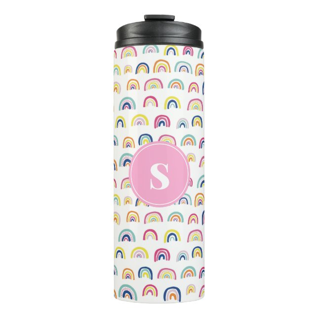 Mit Monogramm Regenbogenmädchen Thermosbecher (Vorderseite)