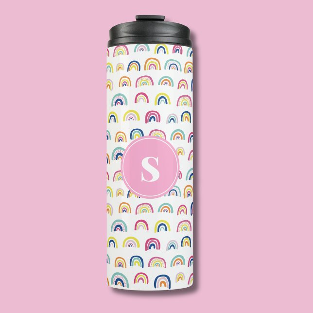 Mit Monogramm Regenbogenmädchen Thermosbecher (Rainbow pattern monogram thermal tumbler)