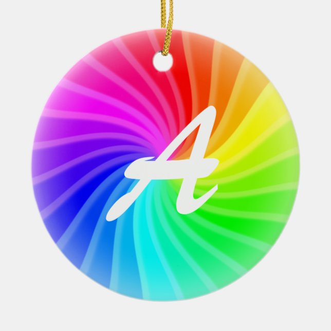 Mit Monogramm Regenbogenwirl Keramik Ornament (Vorne)