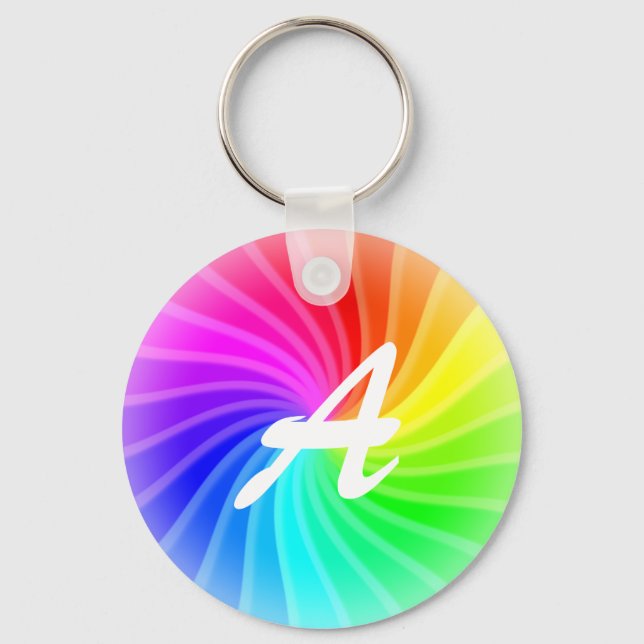 Mit Monogramm Regenbogenwirl Schlüsselanhänger (Vorderseite)