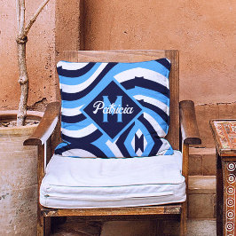 Mit Monogramm Retro 70er Navy Blue Aquamarin psych Kissen