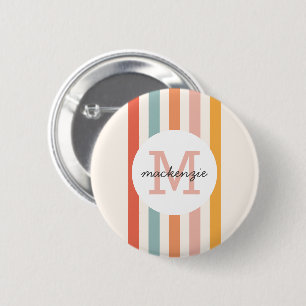 Mit Monogramm Retro Farbige Streifen Personalisier Button