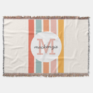 Mit Monogramm Retro Farbige Streifen Personalisier Decke