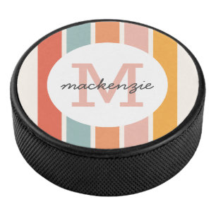 Mit Monogramm Retro Farbige Streifen Personalisier Eishockey Puck