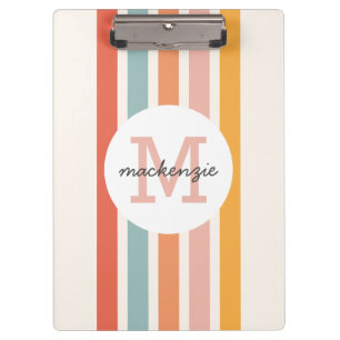 Mit Monogramm Retro Farbige Streifen Personalisier Klemmbrett