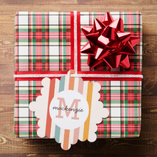 Mit Monogramm Retro Farbige Streifen Personalisier Ornament Karte