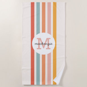 Mit Monogramm Retro Farbige Streifen Personalisier Strandtuch