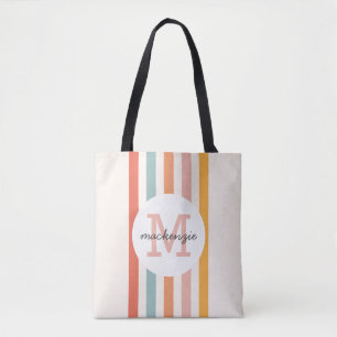 Mit Monogramm Retro Farbige Streifen Personalisier Tasche