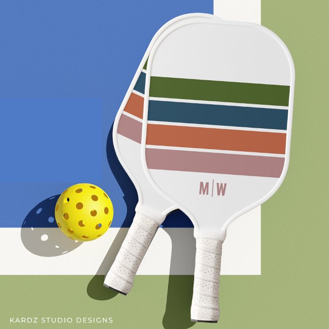 Mit Monogramm Retro Streifen Pickleball-Paddel Pickleball Schläger (Personalize front of paddle with initials.)