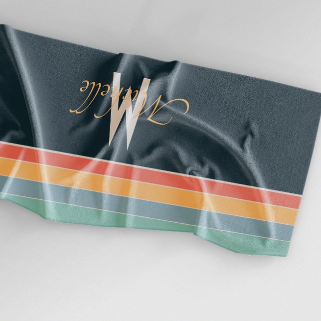 Mit Monogramm Retro-Vintage Farbpalettenstreifen Strandtuch (Von Creator hochgeladen)