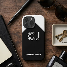 mit Monogramm Retroinitis Schwarzweiß iPhone 16 Pro Max Hülle