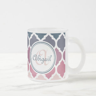 Mit Monogramm rosa blaues marokkanisches Gittermus Mattglastasse