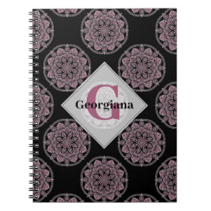 Mit Monogramm rosa Blumenfronten Polka Dot Mandala Notizblock