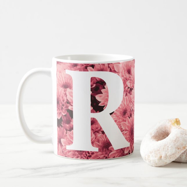 Mit Monogramm-Rosa-Chrysanthemum-Tasse Kaffeetasse (Mit Donut)