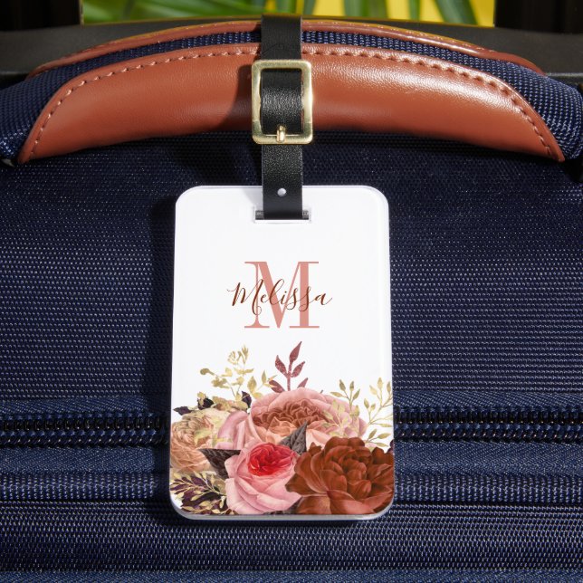 Mit Monogramm rosa Floral Gepäckanhänger (Vorderseite Insitu 2)