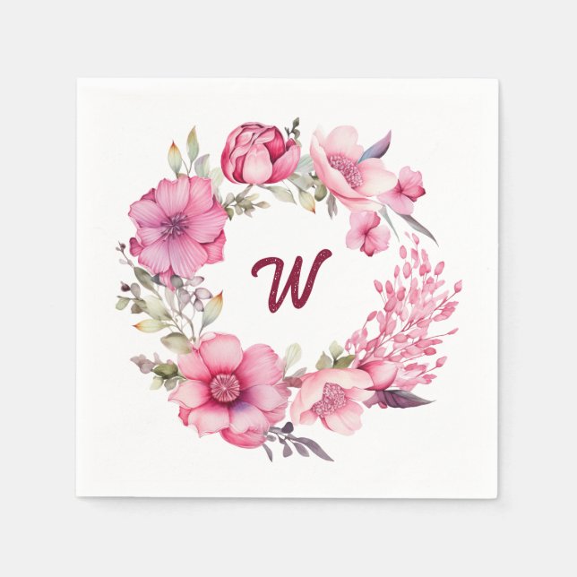 Mit Monogramm-rosa-florale Initial Serviette (Vorderseite)