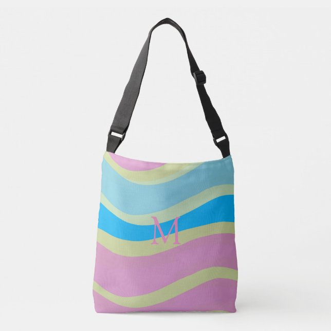 Mit Monogramm-rosa-gelb-modernes Design Tragetaschen Mit Langen Trägern (Vorderseite)