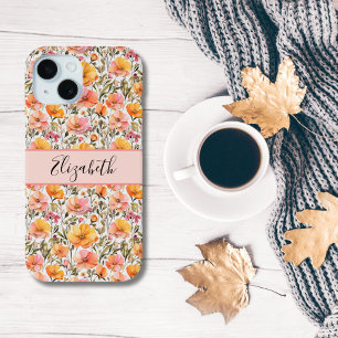 Mit Monogramm-Rosa-Gelborange-Wildblumen-Geschenk Case-Mate iPhone Hülle