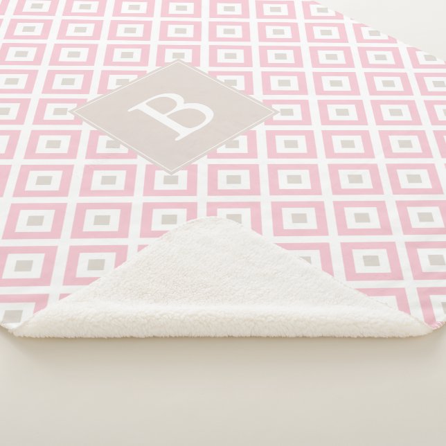 Mit Monogramm rosa geometrisches Muster Sherpadecke (3/4)