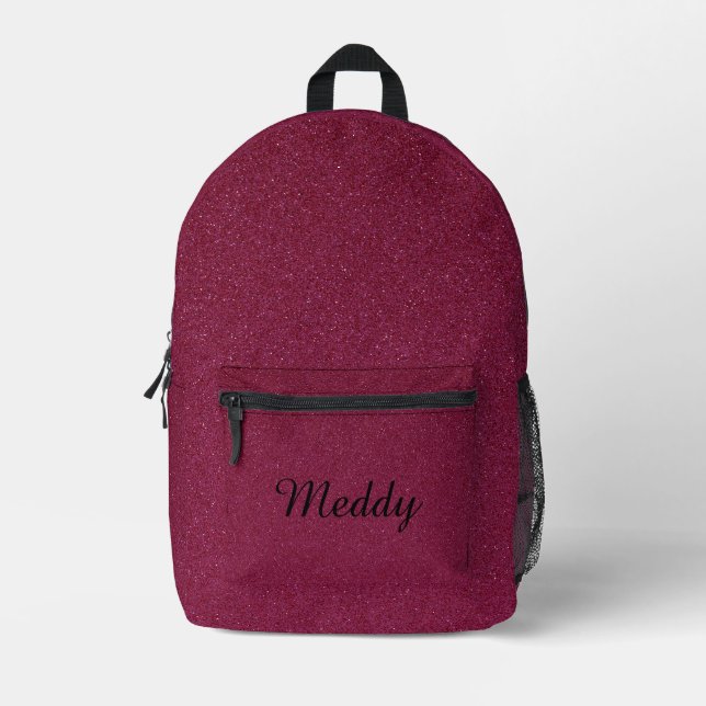 mit Monogramm rosa Glitzer Bedruckter Rucksack (Vorderseite)