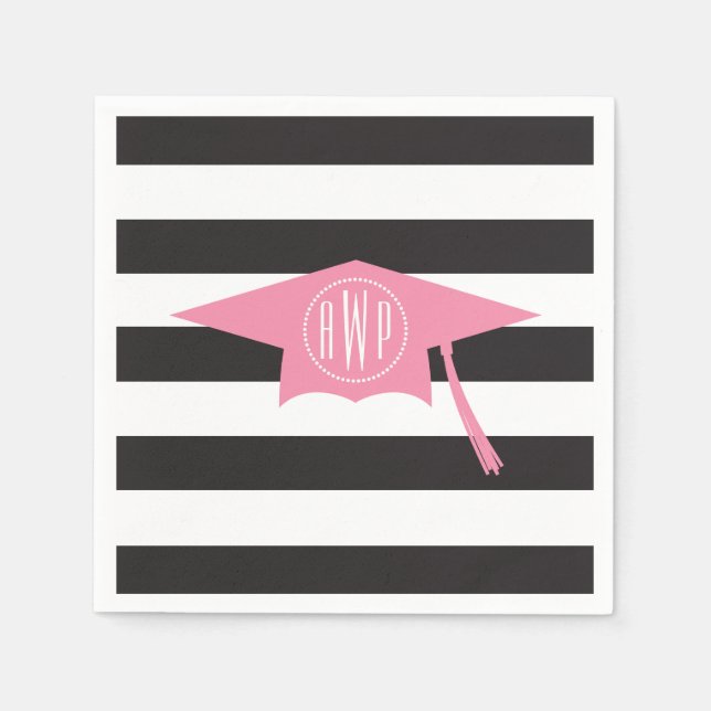 Mit Monogramm rosa Graduierungshülse + schwarze St Serviette (Vorderseite)
