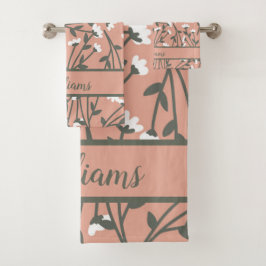 Mit Monogramm rosa, grüne Blume Badhandtuch Set
