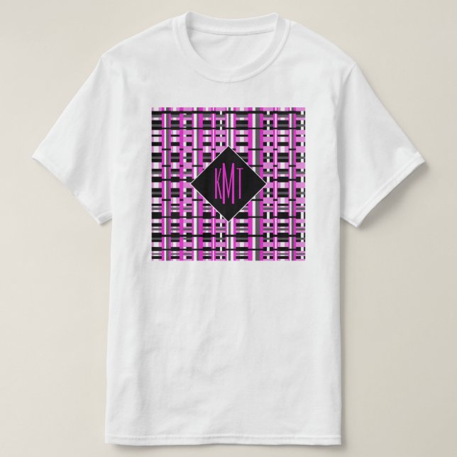 Mit Monogramm rosa Kariert T-Shirt (Design vorne)