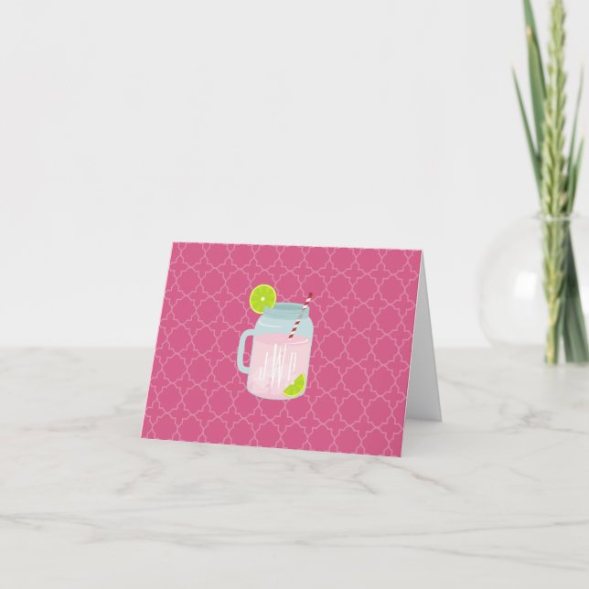Mit Monogramm rosa Lemonade + Berry Quatrefoil (Vorderseite)