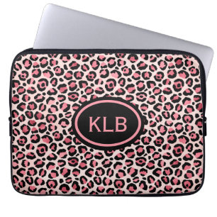 Mit Monogramm rosa Leopardenfarbe Laptopschutzhülle
